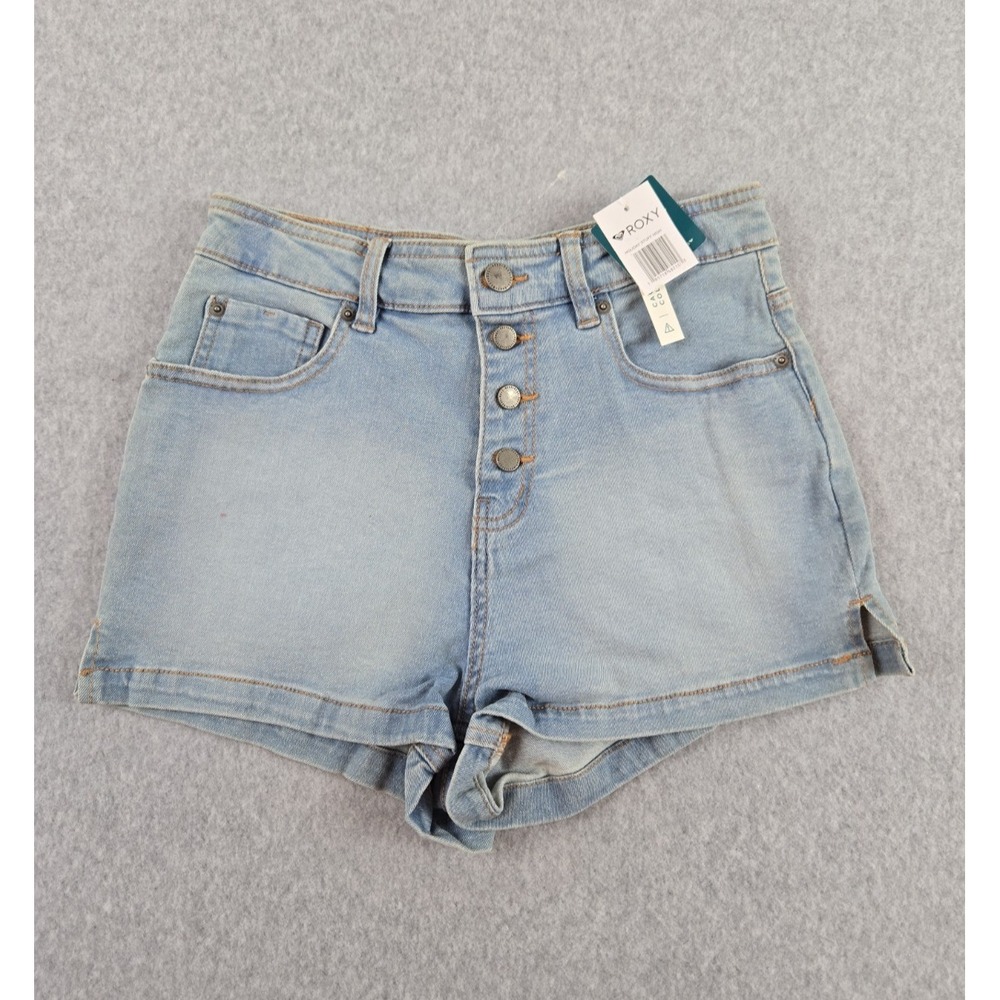 ROXY Womens Size 26 Buttonfly Denim Jean Shorts High Rise Light Blue NWT